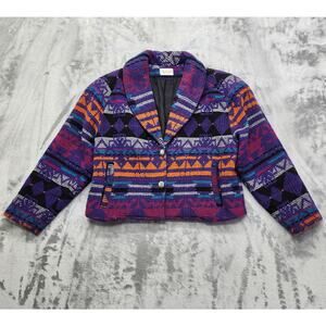 Vintage 90s Artistic Coat‎ Womens 7/8 Multicolor Southwestern Wool Blend Crop